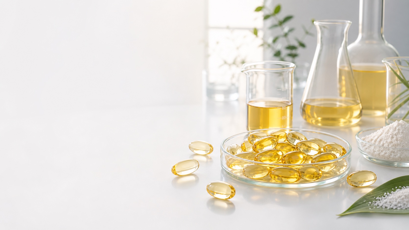 Vitamin D3 softgel capsules with amber oil and supplement ingredients